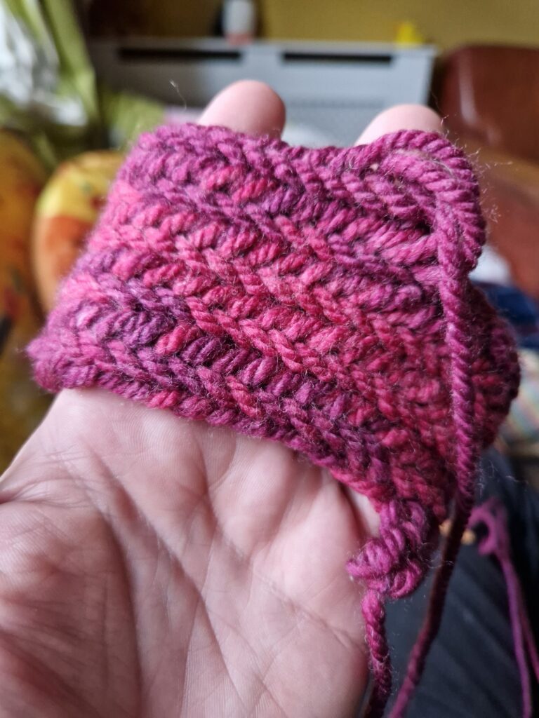 A close-up of the start of the hand warmers, from the wrist end.