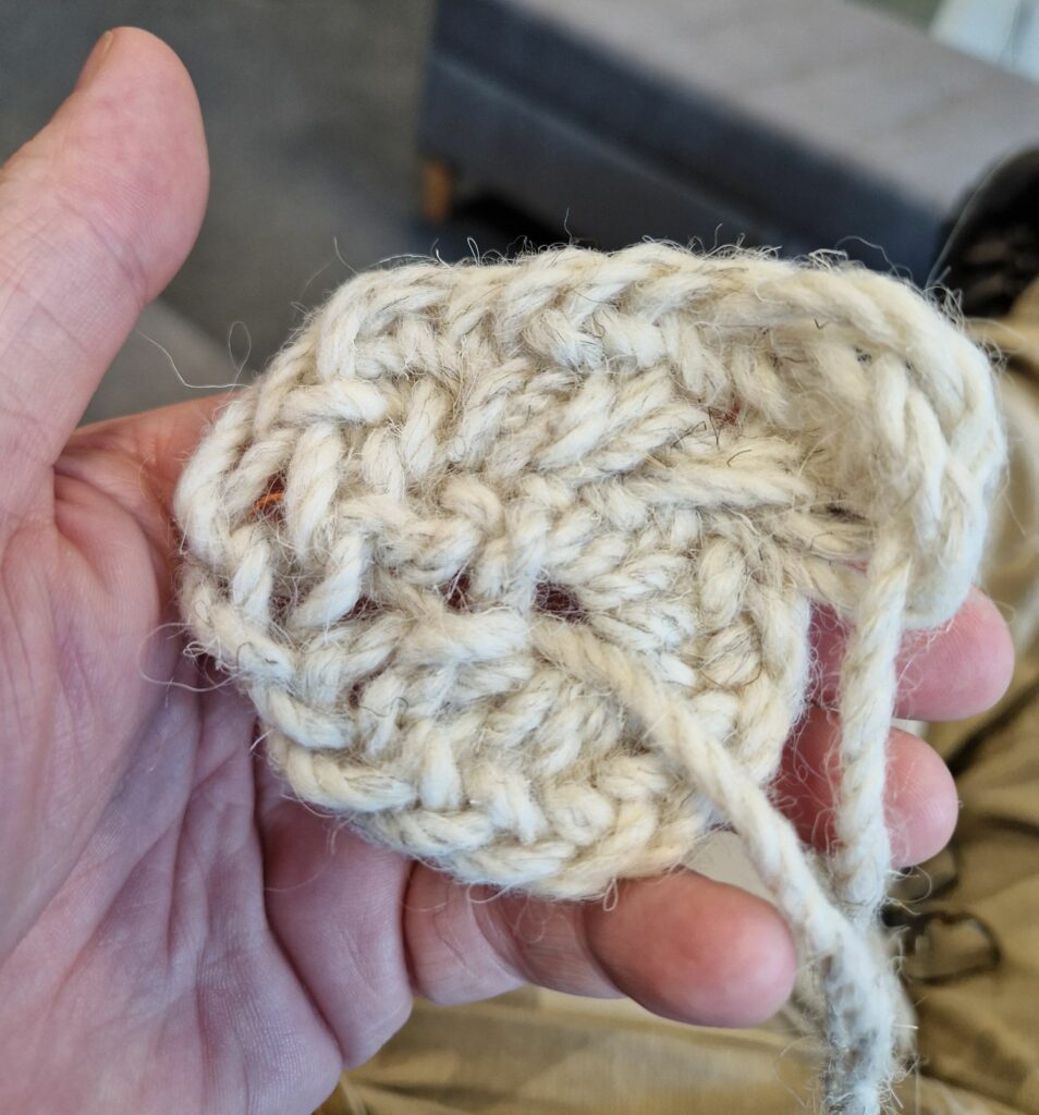 A “magic circle” of stitches, made with Bulky 100% Swaledale wool